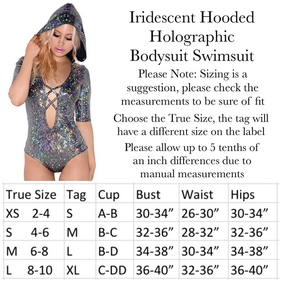 Silver Iridescent Hooded Deep V Holographic Laser Bodysuit Swimsuit - Picture 14 of 14